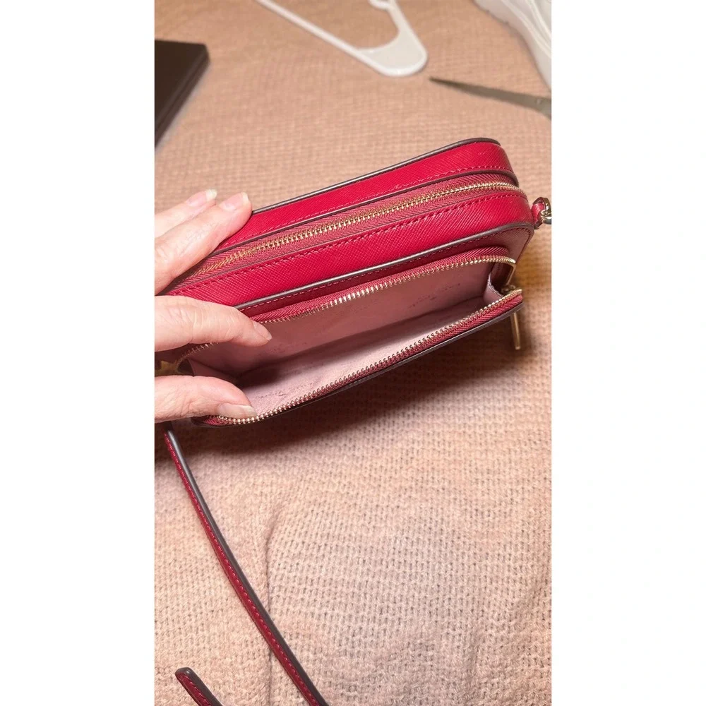 NWOT Kate Spade Staci Leather Crossbody Bag Red Gold Hardware And Card Holder